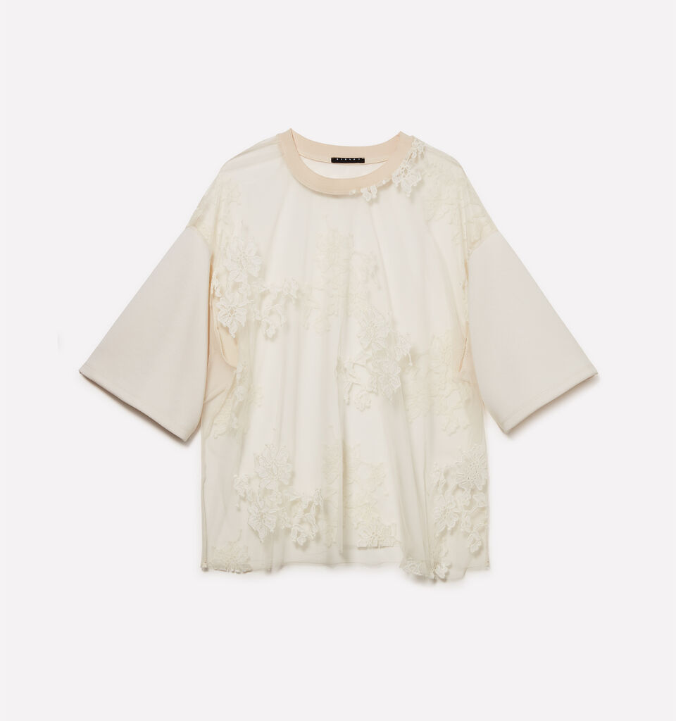 T-shirt bianco panna in pizzo  - t-shirt a manica corta da donna - Bianco Panna | Sisley image number 5